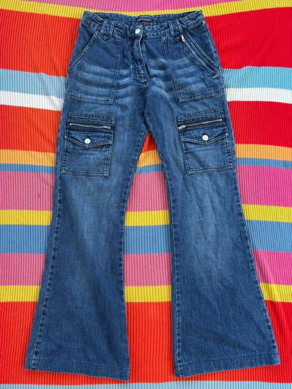 2000s Denim Cargo Flare Dark Wash Jeans